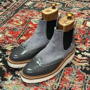 VGUC RARE Grenson Lab Gray Suede Patent Leather Chelses Boots England US 8.5
